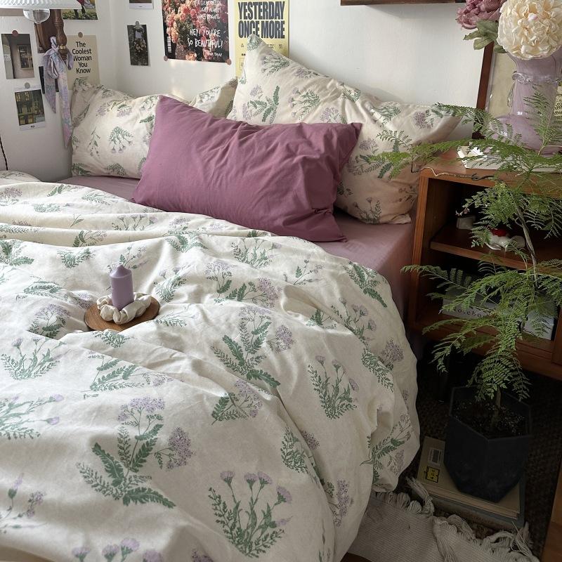 French Style Retro Printed Bedding Rural Style Duvet Cover Solid Color Dust-proof and Easy To Clean Mattress Protective Covers Envelope Pillowcase