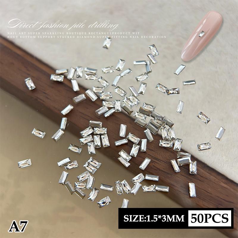 50Pcs Rectangular Nail Zircon Transparent 5A Nail  Diamond French Striped Nail Accessory