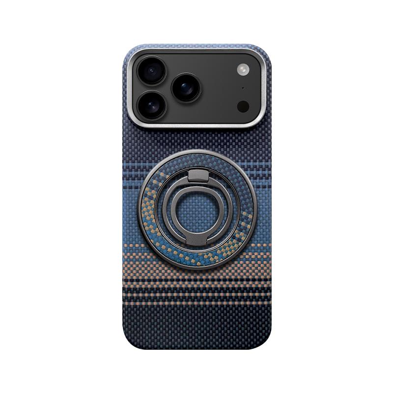 True Aramid Carbon Fiber Pattern Business Phone Case For IPhone 17 Pro Max Air Enhanced For MagSafe Ring Holder Protective Cover