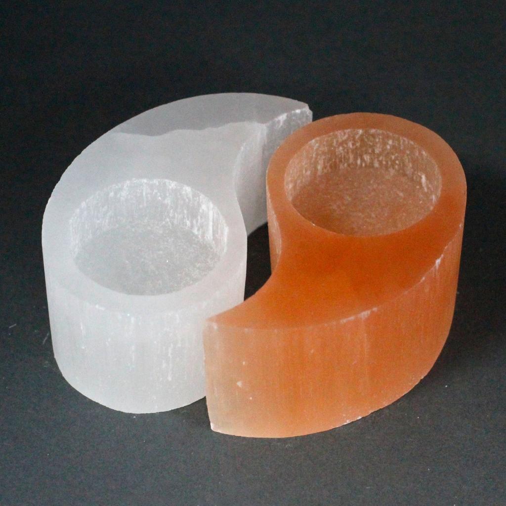 Selenite Candle Holder Yin Yang