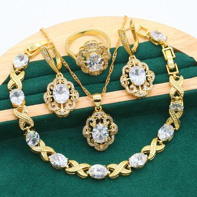 Europe and The United States Hot Anti Allergy AAA Zircon Bracelet Necklace Earrings Ring Jewelry Set