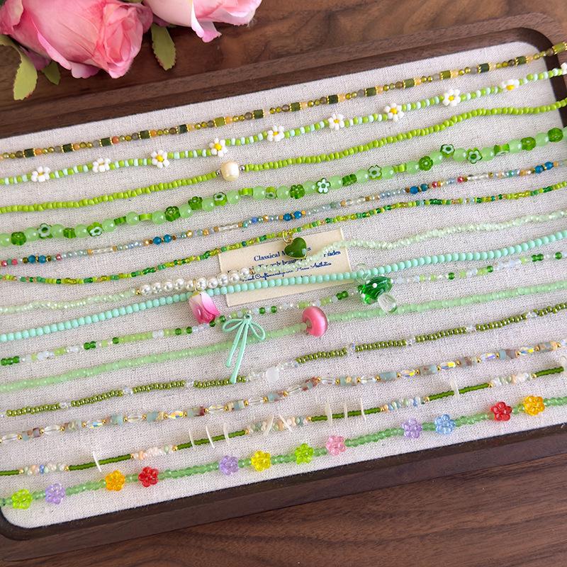 Summer Green Handmade Beaded Choker Necklace Light Luxury Design Clavicle Chain Jewelry 2025 Fashion Accessory