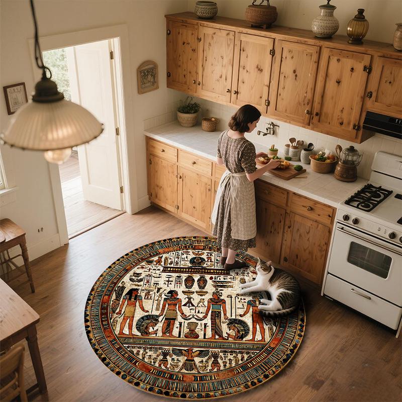 Ancient Egyptian Totem  Round Area Rug,Carpet Rug for Living Room Bedroom Sofa Playroom Decor,Non-slip Floor Mat