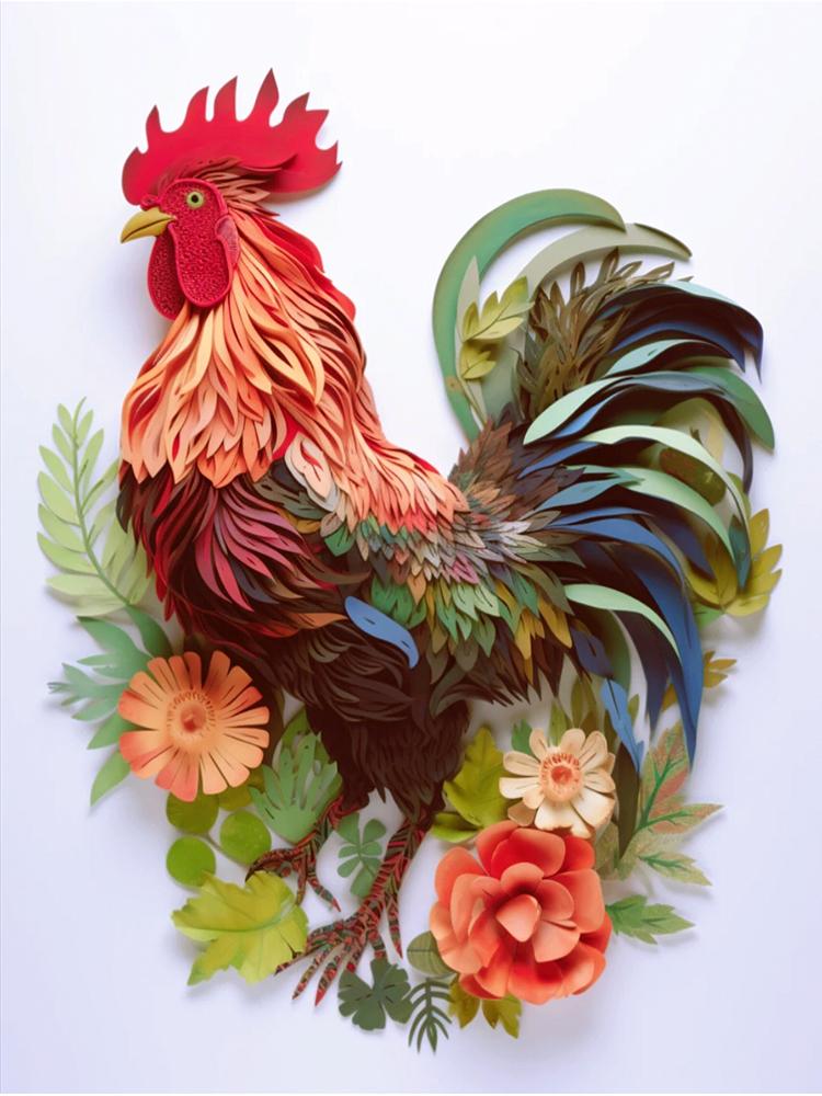 5D Diamond Painted Rooster Full Circle Square Diamond Mosaic Home Decoration DIY Handmade Home Living Room Decoration