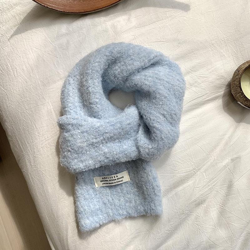 

Knitted scarf women s winter new solid color versatile warm imitation cashmere soft waxy plush scarf scarf