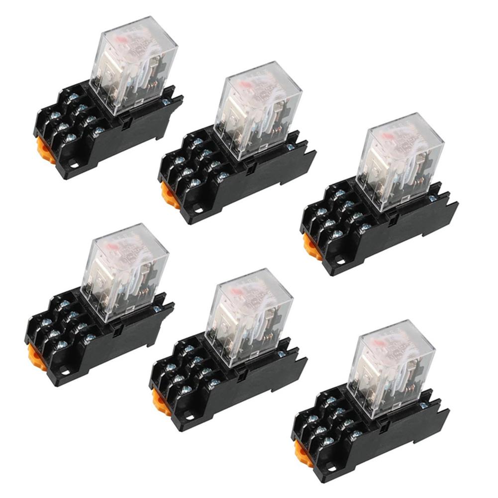 AC 110V/120V Coil 4PDT Relay Pack 6pcs with Socket 35mm DIN Rail Mount for Automation Control and Power Switching 14 Pin