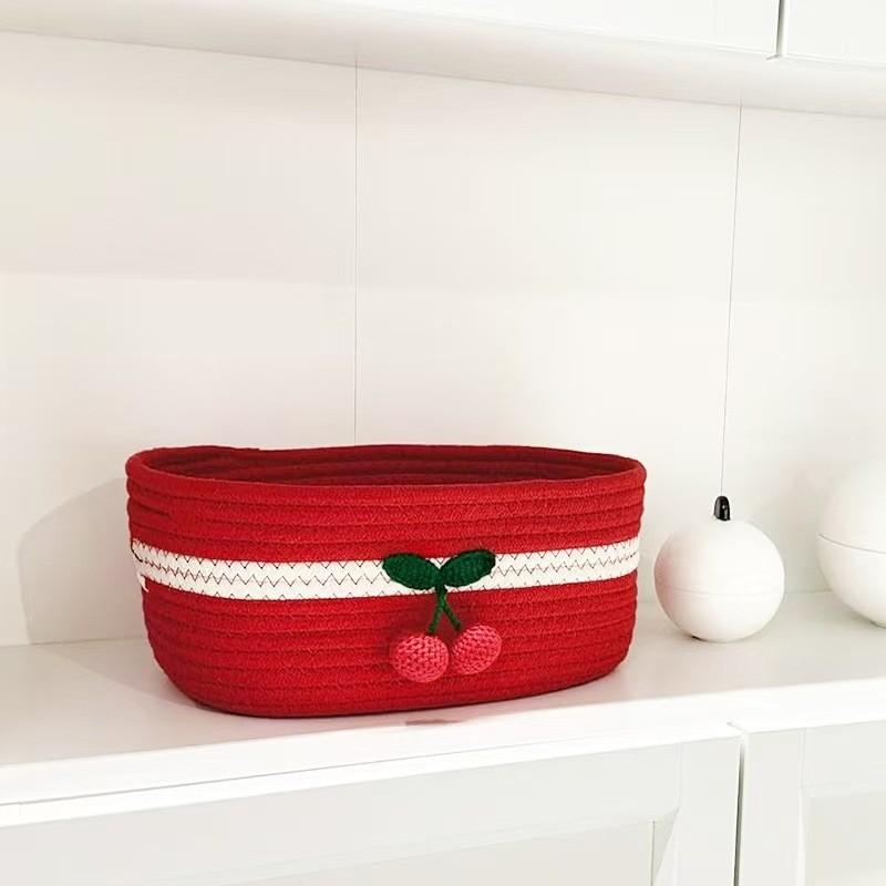 Cherry Small Basket Storage Bin With Cotton Material For Living Room Organizing And Toy Storage