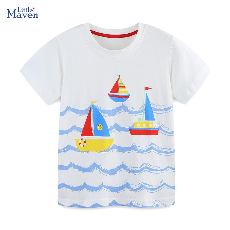 Little Maven Children's Clothing 2026 New Summer Kids Clothes Korean Children's Clothes Cartoon Sailboat Baby Boys T-shirts