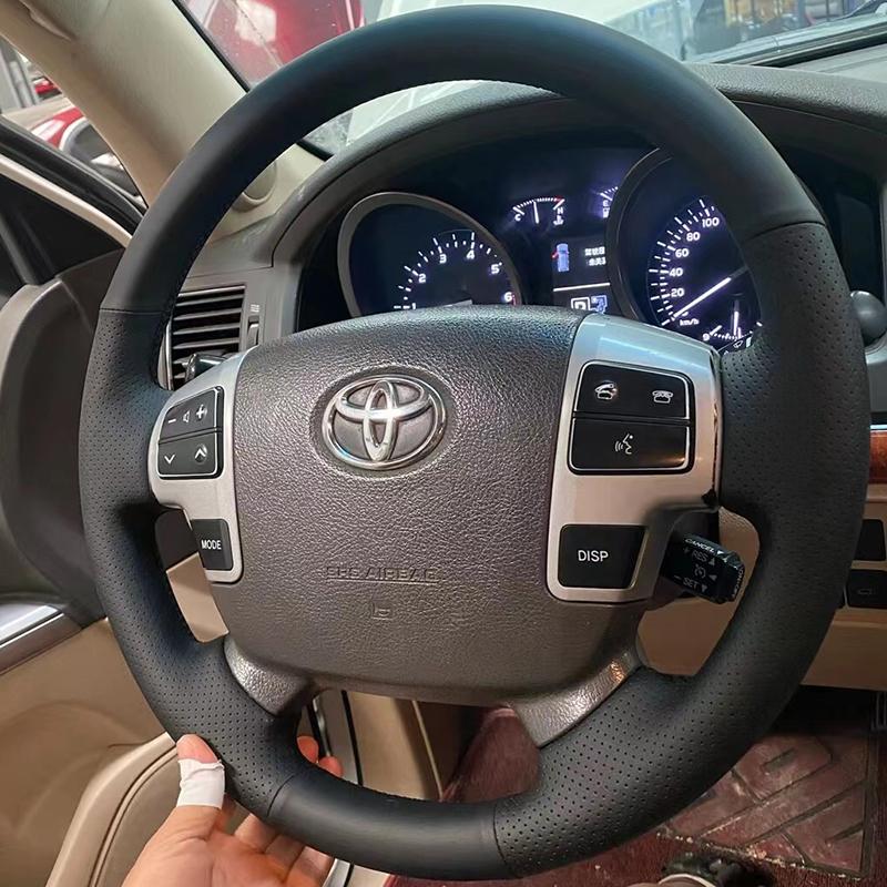 Hand-sömnad Läder persikofärgad Bilrattöverdrag för Toyota Land Cruiser LC 2008-2015 Tundra 2007-2013