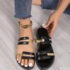 European and American Plus Size Women's Slippers Summer New Trend Cross Flat Beach Slippers Color Blocking Design Daily Shoes