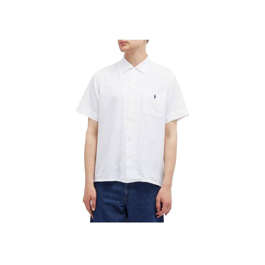 Polo Ralph Lauren Logo Embroidered Pointed Collar Single-Breasted Short Sleeve Shirt Men Shirts White 710934654-001