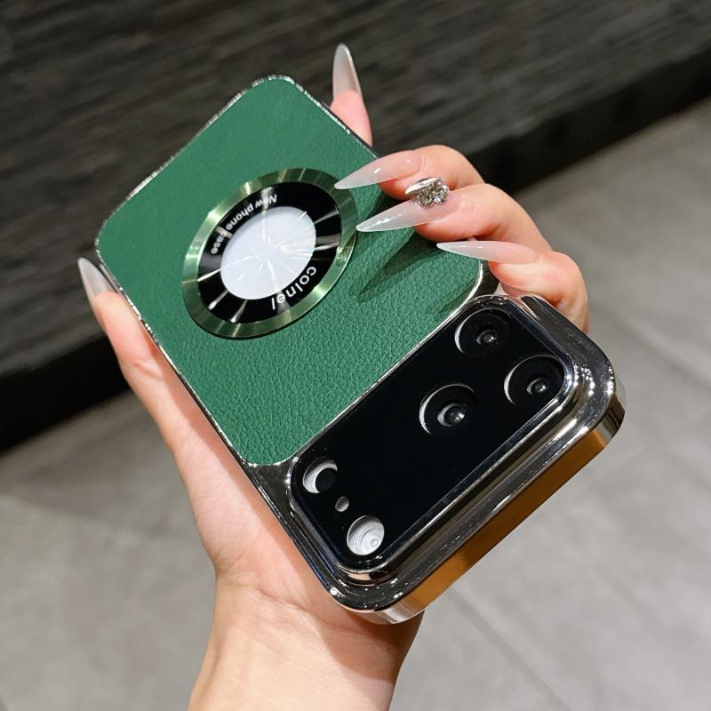 Luxury Leather Large Camera Glass forMagsafe Armor Case foriPhone 17 Air 16 15 14 13 12 11 Pro Max Plus Logo Magnetic Cover