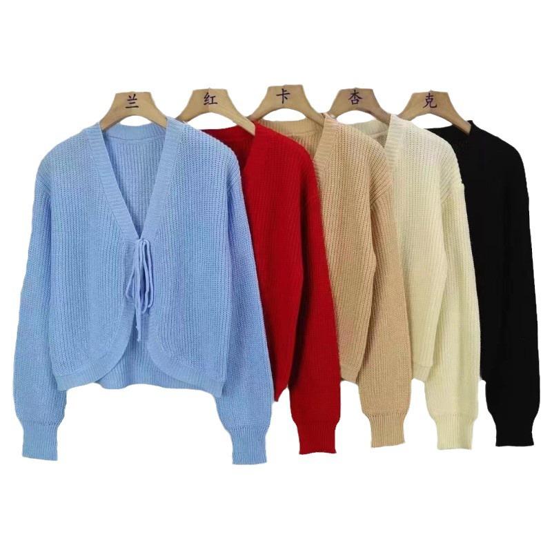 Lace Up Cardigan Knitted Jacket for Women Spring Loose and Versatile Gentle Style Sweater