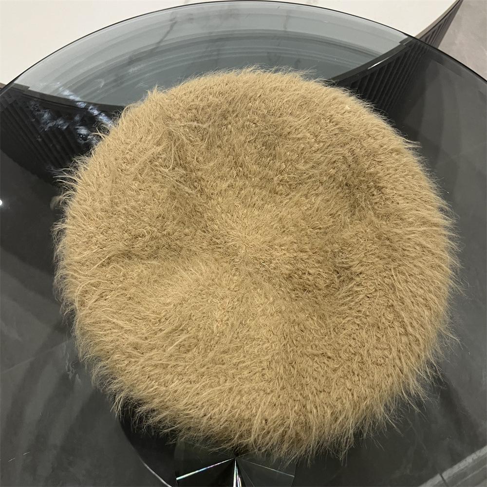 

Плюшевая вязаная шерстяная шапка берет из норки женская осенне-зимняя модная дорожная универсальная для маленького лица шерстяная шапка adult (56-58cm) хаки