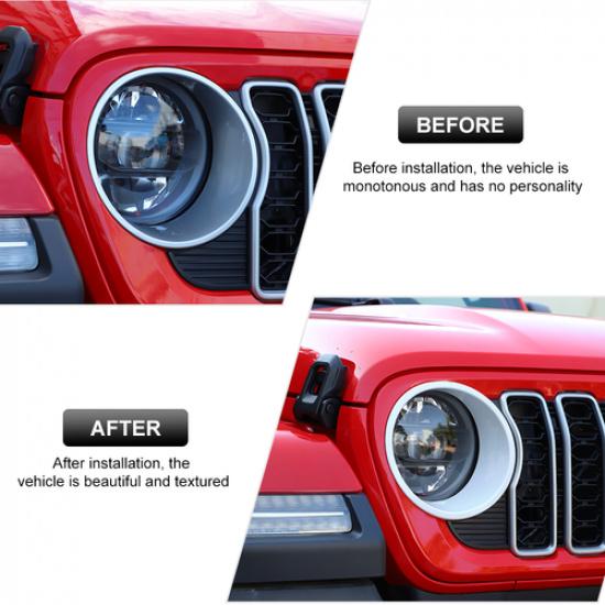 2 Stück Frontlicht Scheinwerferabdeckung Blenden Zierleisten Für Jeep Wrangler JL JT 2024+ Weiß