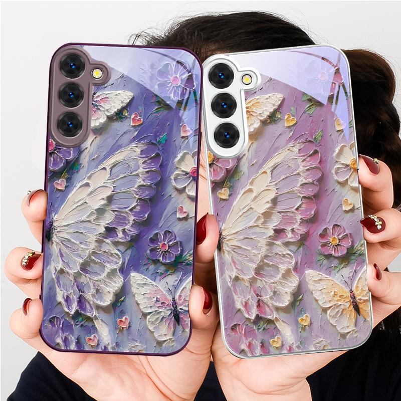 Oil Painting Butterfly For Samsung S26 S22 S8 S9 S10 S20 Ultra S21 Pro S22 Plus S23 FE S24Ultra S25 Edge S24+ Glass Phone Case