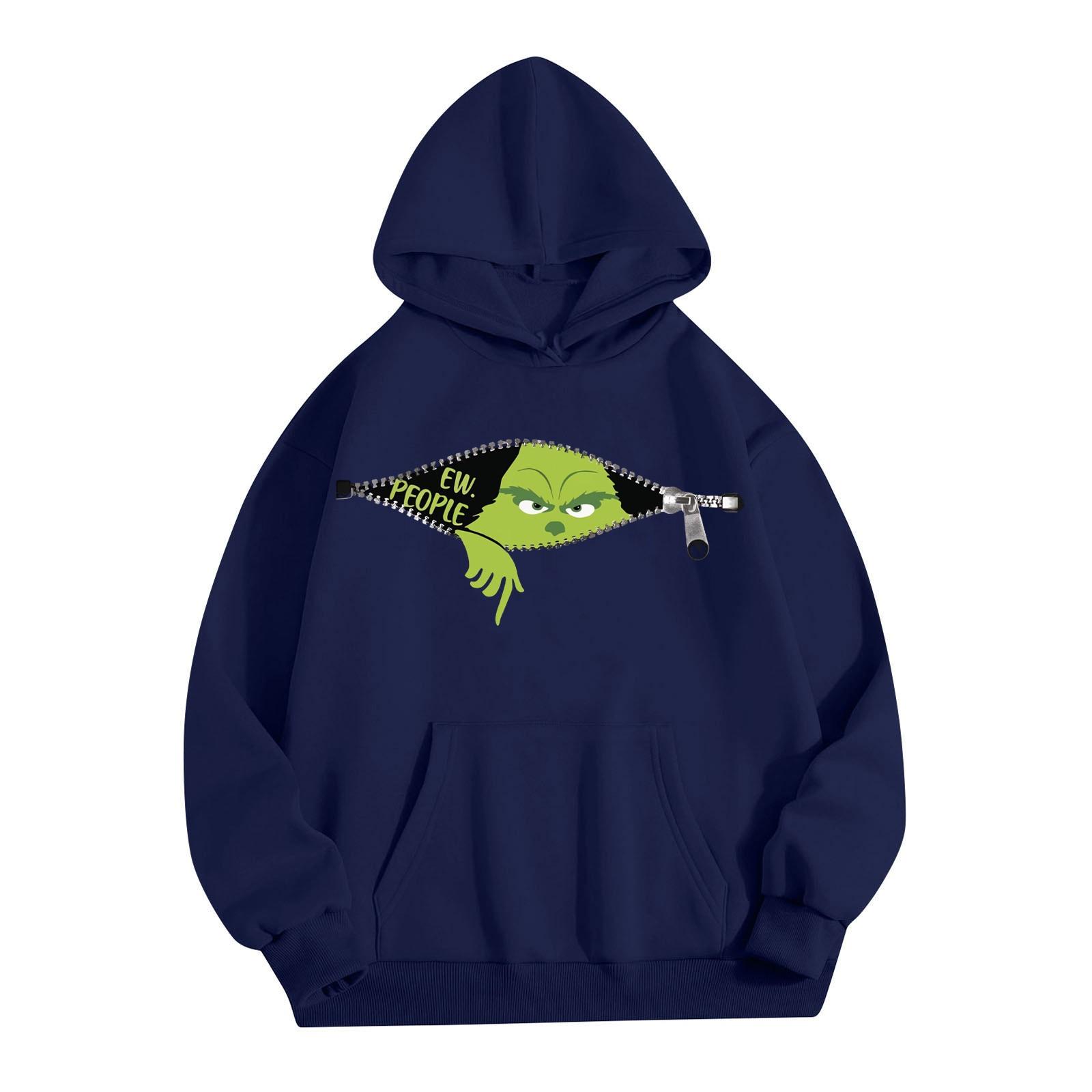 

Женская мода, легкий женский свитер с длинными рукавами и карманами, рождественская толстовка с капюшоном XXXL тёмно-синий