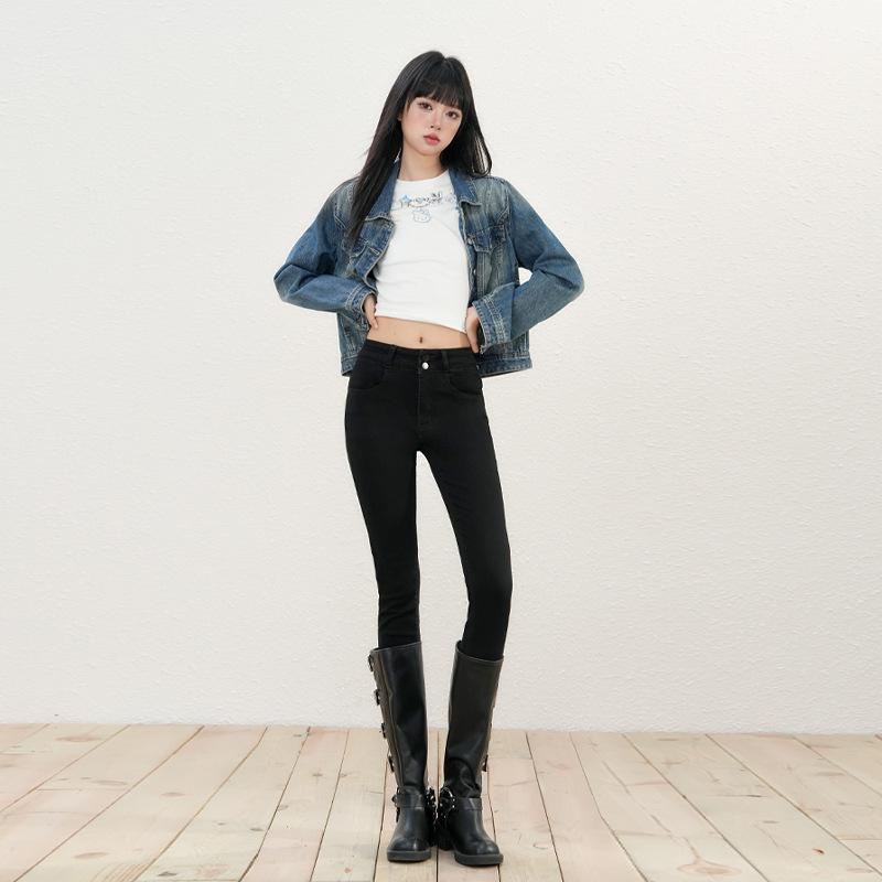 Jeans women's autumn and winter new velvet high waist slim fit thin elastic tight small feet pencil pants