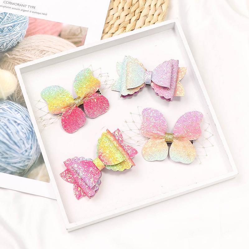 Gradient Glitter Butterfly Bow Hair Clip - Fairy Princess Style for Girls
