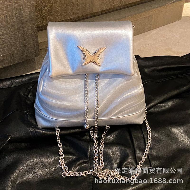Mini small backpack women's backpack 2025 new fashion silver schoolbag girls college students niche chain bag