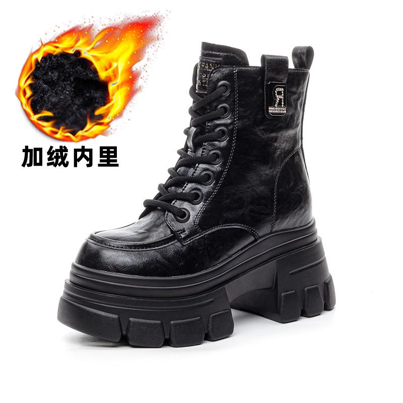 Short boots for women in autumn and winter 2026  new style with thick sponge sole and increased height inside