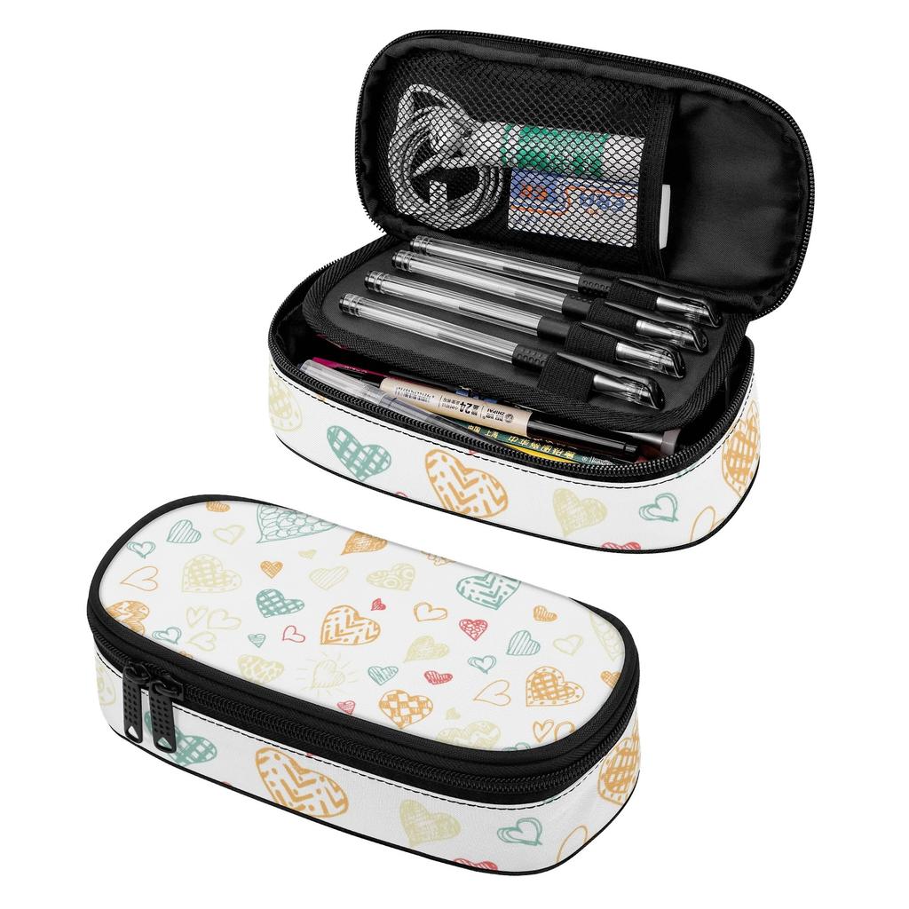 Pencil Pouch Portable Durable 300D Polyester Zipper Closure with Mesh Pocket Removable Divider and Pen Slots for Everyday Study