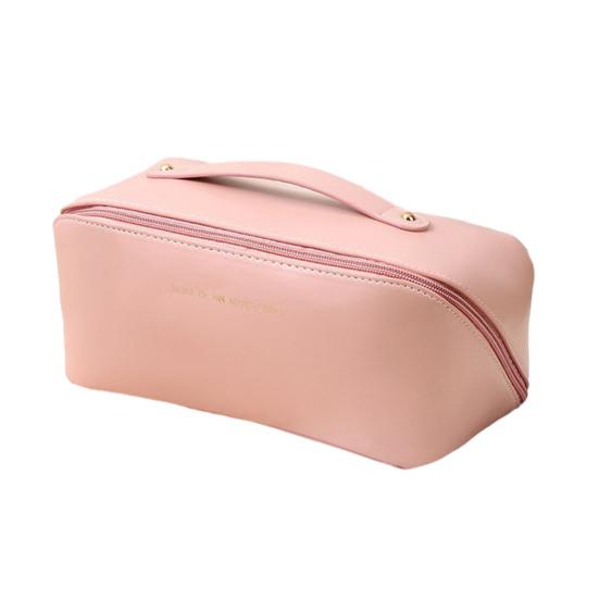 Travel Cosmetic Bag Open Flat Waterproof Faux Leather Makeup Bag Toiletry Organizer with Multiple Compartments for Vacation Trip