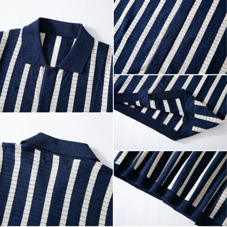 Men's Knit Short Sleeve Shirt Casual Button Down Shirt Vintage Knitted Golf Beach Collared Shirts Tops Crochet Hollow Out Summer Vacation Top for Men