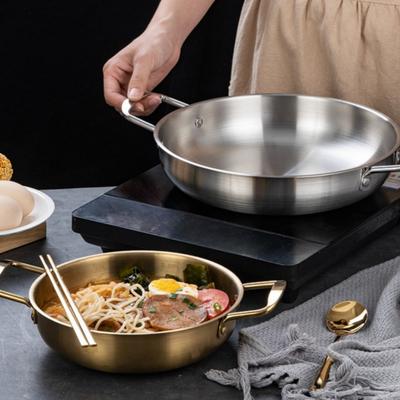 Casserole à Soupe de Nouilles en Acier Inoxydable Argent Or Japonais à Double Poignée Mini Marmite 18-26CM