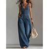 Women's V Neck Sleeveless Jumpsuit Loose Fit Mid Rise Wide Leg Denim Overalls Casual Streetwear Long Jumpsuit for Spring Daily Outfits