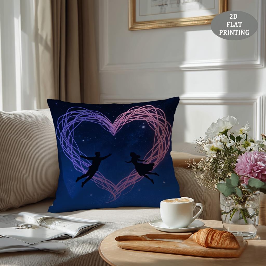 1pc Red Heart-Shaped Petal Pattern Plush Throw Pillow Cover | 2D Flat Printing, Single-Sided, 18x18 inch, Suitable for Sofa and Living Room Decor