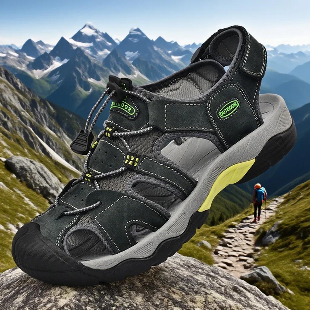 Hot Sale Sommer herresandaler utendørs sklisikre herre strandsandaler Håndlagde ekte skinn herresko Mote menn joggesko