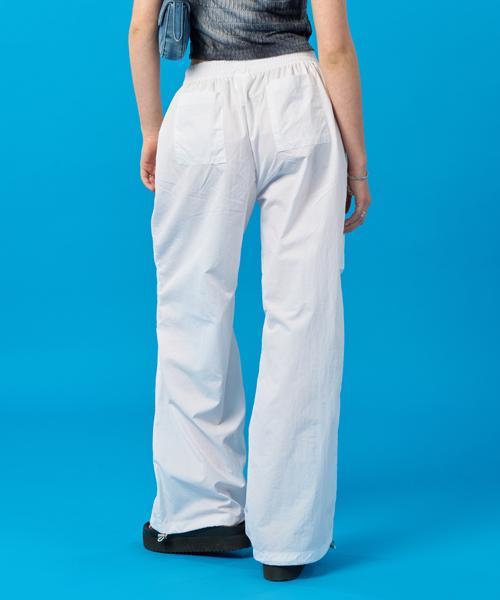 KOLEAT Summer Cooling Crinkly Wide Elastic Banding Parachute Slacks Pants [White]
