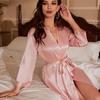 Mid-Sleeve Imitation Silk Women's Tassel Belted Bathrobe Summer Cardigan Pajamas