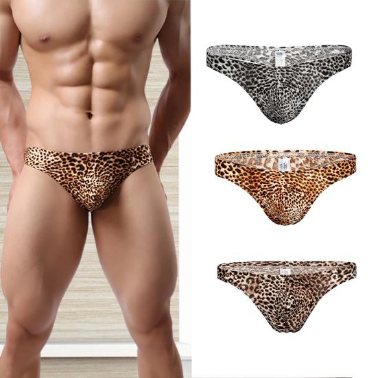 Underwear Leopard Print Breathable Men T Shape Underpants Thongs Daily Life