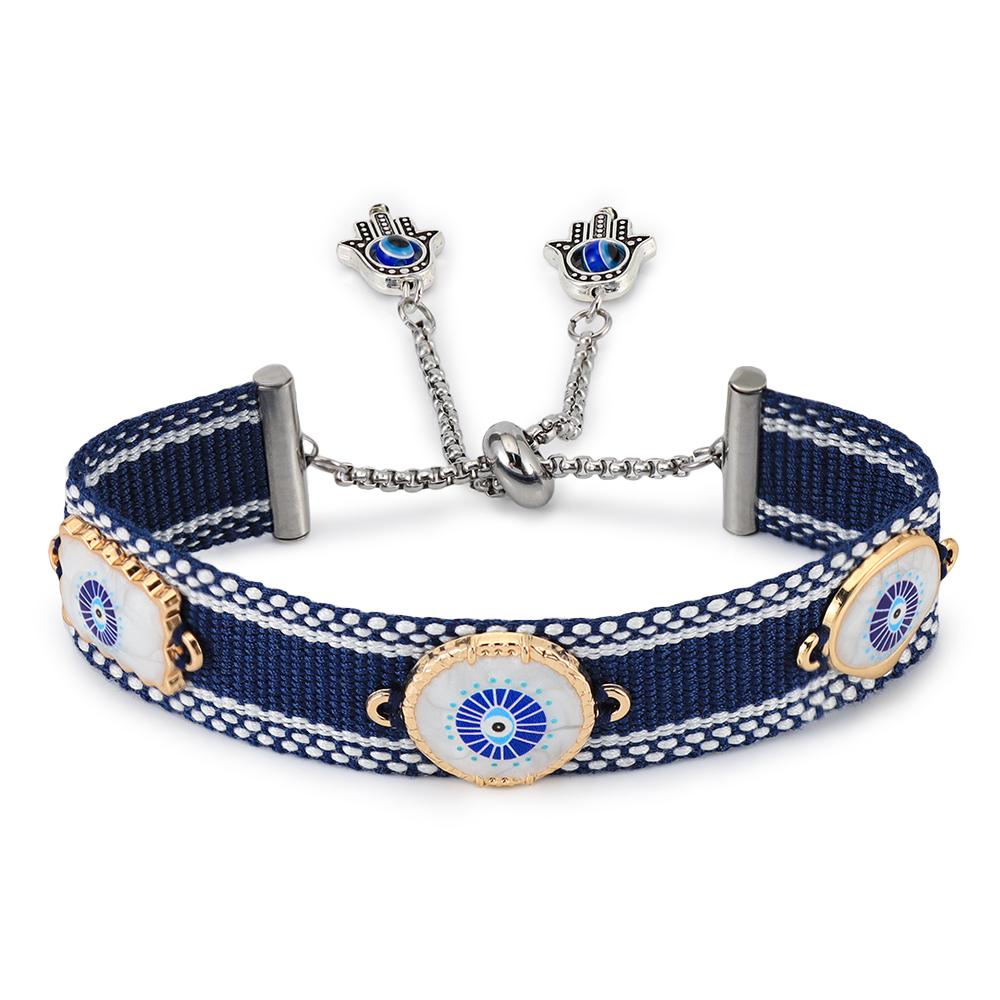 Eyes Woven Bracelets with Charms Stackable Wrap Fabric Bracelets