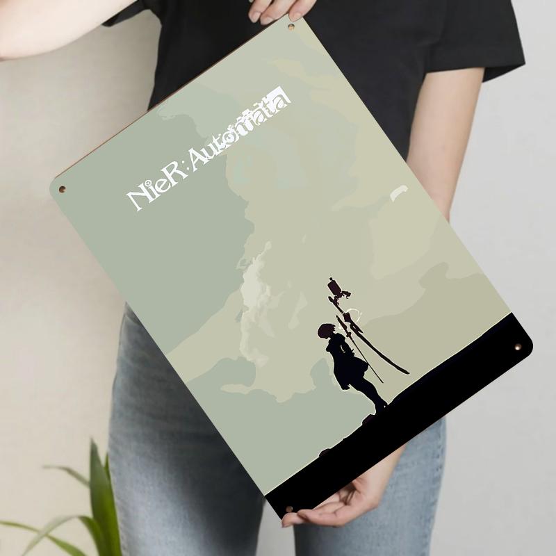 

NieR Automata Минималистичное Силуэтное Искусство Металлическая Банка Вывеска Игровой Постер Декор для Спальни Гостиной 20x30cm（7.8x11.8inch）