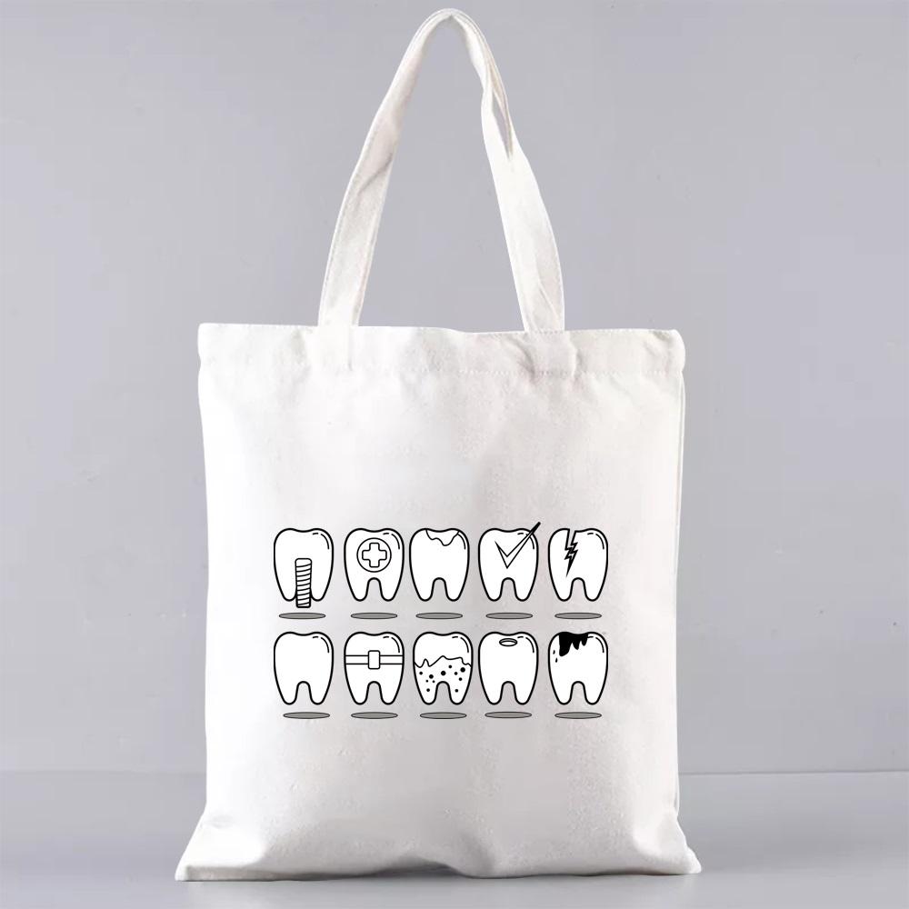 Shopping Bags for Groceries Eco Shoulder Bag  Women Handbags Shopper Reusable Large Capacity Students Books Bag Teeth Pattern