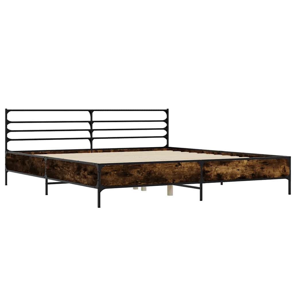Bed Frame Smoked Oak 200x200 cm Wood Based Material and Metal