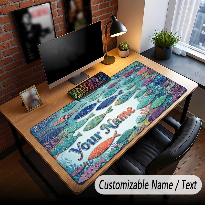 Fish Ocean Theme Custom Mouse Pad Personalized With Name Text Customized Desk Mat For Office Home Decor