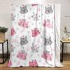 Süße rosa und graue Katze Muster Druckdecke weich und gemütlich perfekt für das Wohnzimmer Bett Sofa oder ein Nickerchen, Geschenk