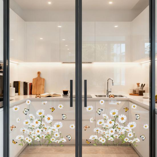 Spring Summer Flowers Window Clings Butterfly Wildflowers Window Decal Double-Side Floral Static