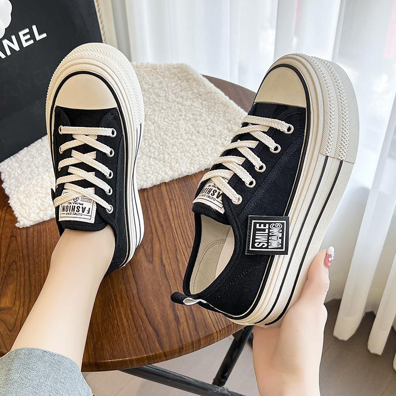 Platform Canvas Shoes 22 New Heightening Round Head Lace-up Low-top Student Sports