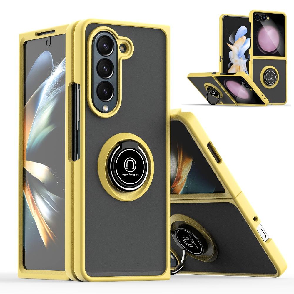 Matte Shockproof Car Ring Holder Phone Case For Samsung Galaxy Z Fold 7 6 5 4 3 Z Flip 7 6 5 4 3 Armor Hard Cover