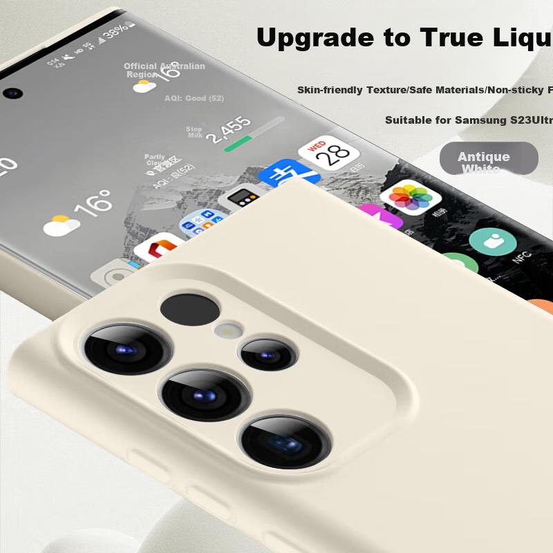 Samsung S23 Ultra Phone Case, S23 Ultra Premium Liquid Silicone Soft, Full Lens Protection,n, Shockproof, Solid Color Simple Outer, Antique White