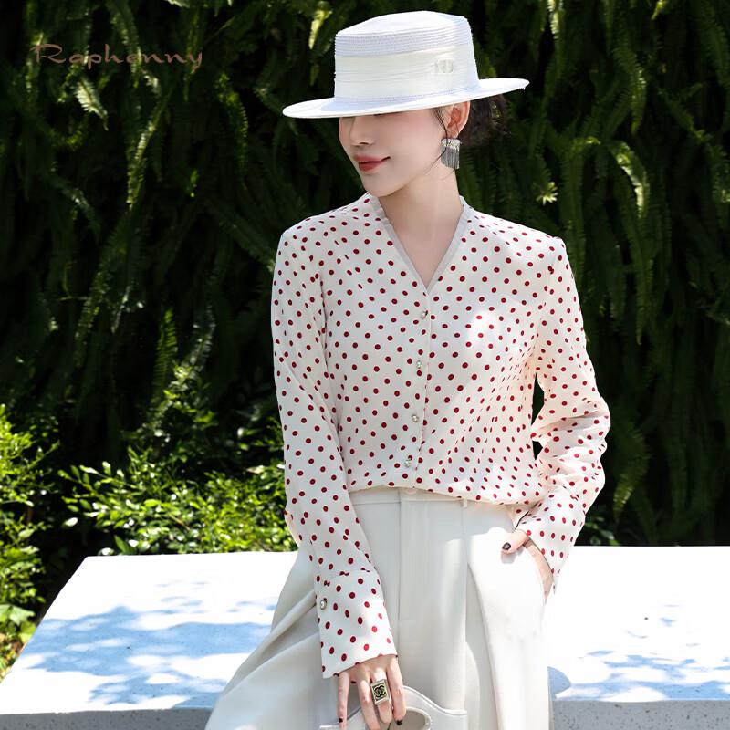 Raphenny Women's Polka Dot V-Neck Long Sleeve Blouse