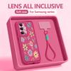 Wrist Lanyard Phone Case For Samsung Galaxy S26 S24 S25 Ultra S23 S25 FE A57 A17 A56 A16 A55 A54 A15 A25 5G Cartoon Flower Cover