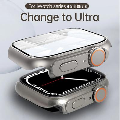 PC Firm Cover for Apple Watch Case 45mm 41mm 44mm 40mm Glass Appearance Upgrade 49mm Turning Into iWatch 8 7 SE 3 6 5 4 Ultra