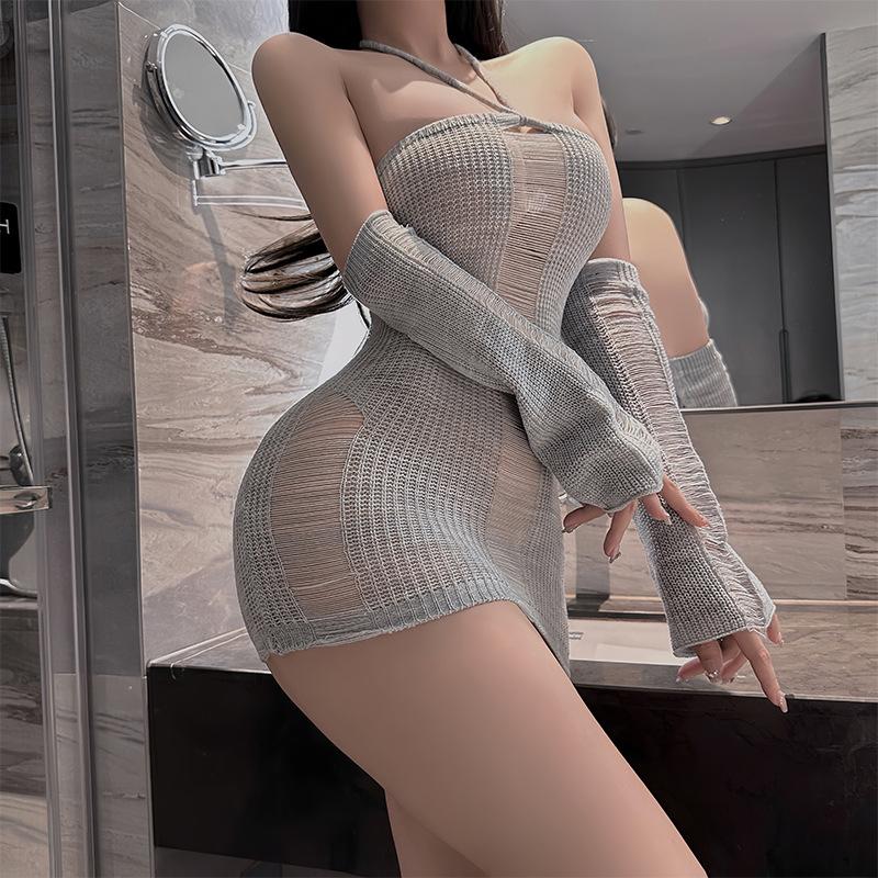 Sexy underwear backless large size sweater sexy female passion suit uniform temptation flirting free clothes hanging neck