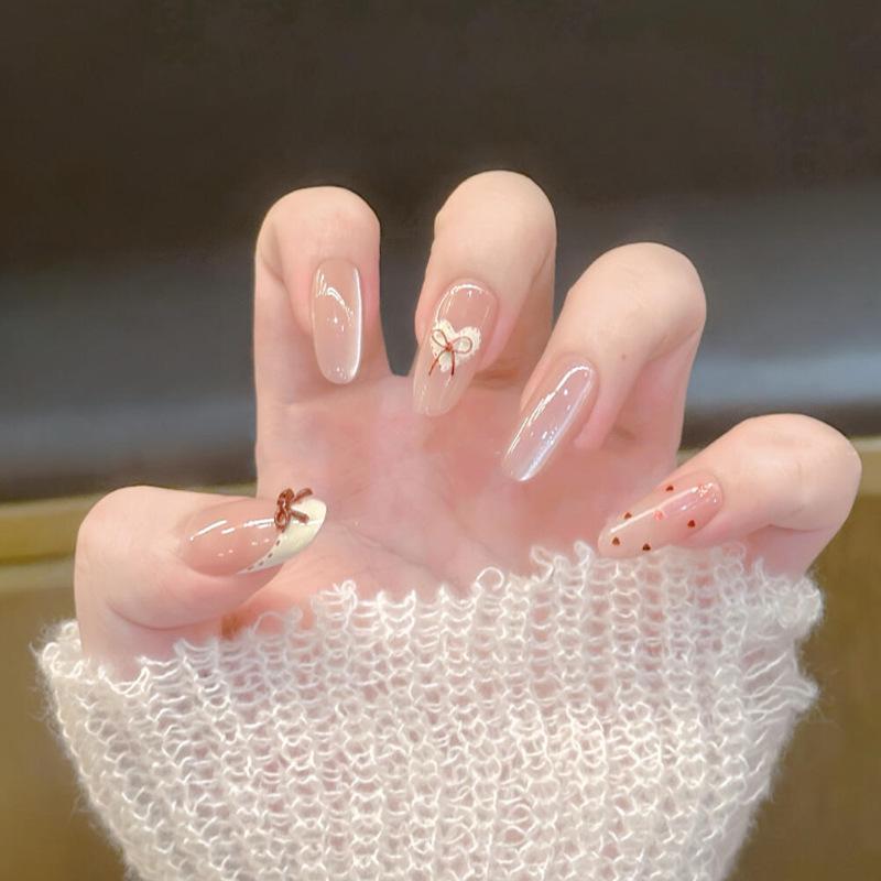 

Популярные в Douyin носимые накладные ногти: Милый бантик нейл-арт - Съемные милые накладные ногти для девочки Handmade Nails XS Size #10 pieces/bag